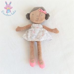 Doudou Poupée métisse robe fleurs gris rose OBAIBI OKAIDI