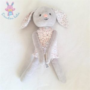 Doudou Lapin gris robe blanche motif triangles OBAIBI OKAIDI