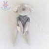 Doudou Chien cocard gris blanc pull bleu ronds OBAIBI OKAIDI