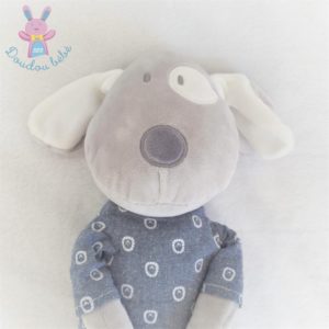 Doudou Chien cocard gris blanc pull bleu ronds OBAIBI OKAIDI