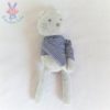 Doudou Chat gris pull rayé bleu marine blanc OBAIBI OKAIDI