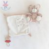 Doudou Ours marron chiné blanc mouchoir "mon doudou" attache tétine TEX