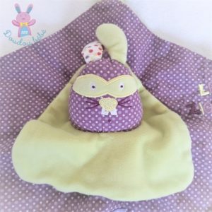 Doudou plat Lapin Lucien Les Zigotos vert violet pois SAUTHON