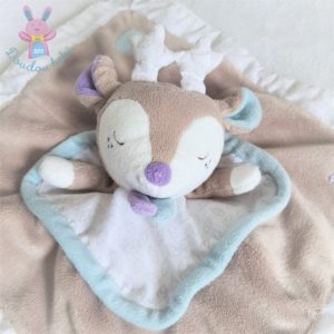 Doudou plat Cerf grelot Amour beige blanc mauve bleu SAUTHON