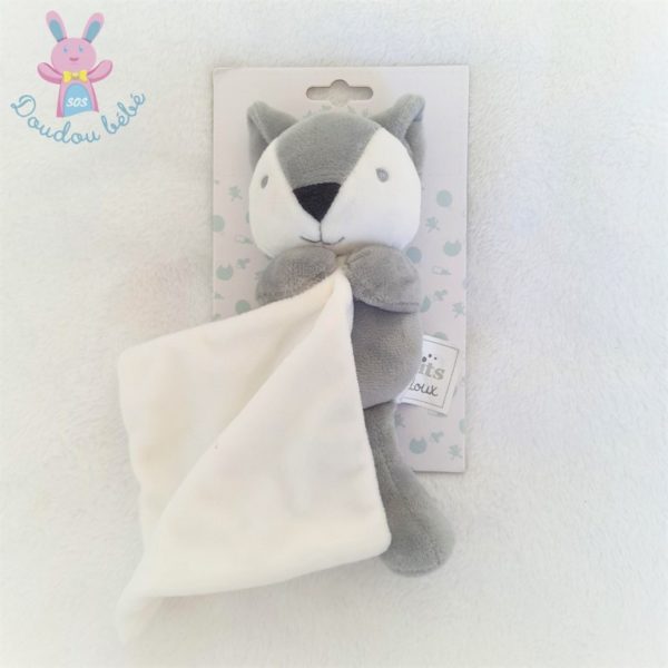 Doudou Renard mouchoir blanc gris MES PETITS CAILLOUX