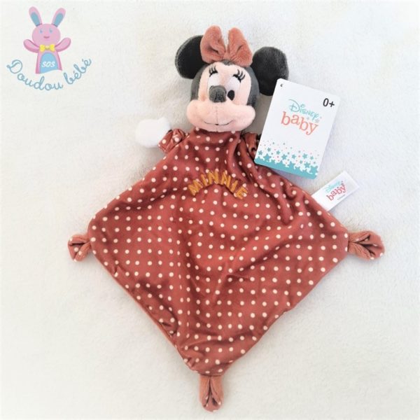 Doudou plat Souris Minnie marron à pois blanc DISNEY