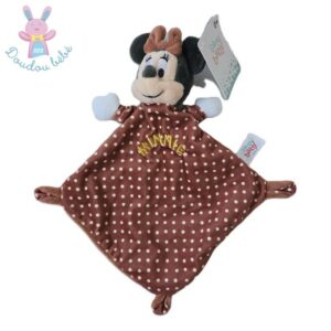 Doudou plat Souris Minnie marron à pois blanc DISNEY