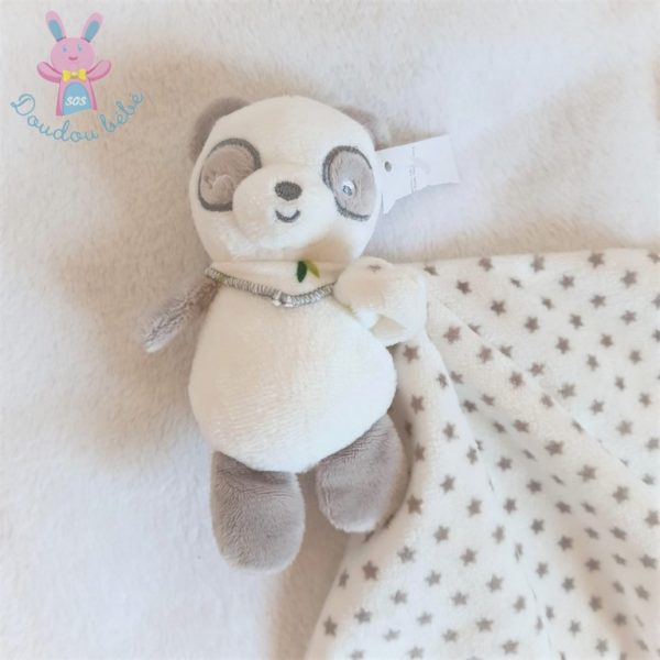 Doudou Panda gris blanc mouchoir motif étoiles SHIMA