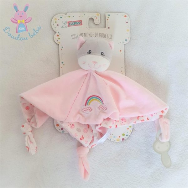 Doudou plat Chat rose arc en ciel GIPSY