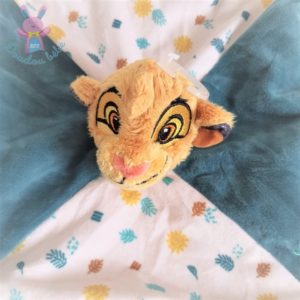 Doudou plat Lion Simba vert blanc feuille soleil DISNEY