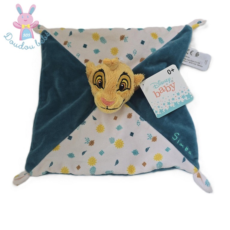 Doudou plat Lion Simba vert blanc feuille soleil DISNEY