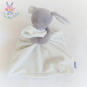 Doudou Lapin gris mouchoir tout doux blanc écru JACADI