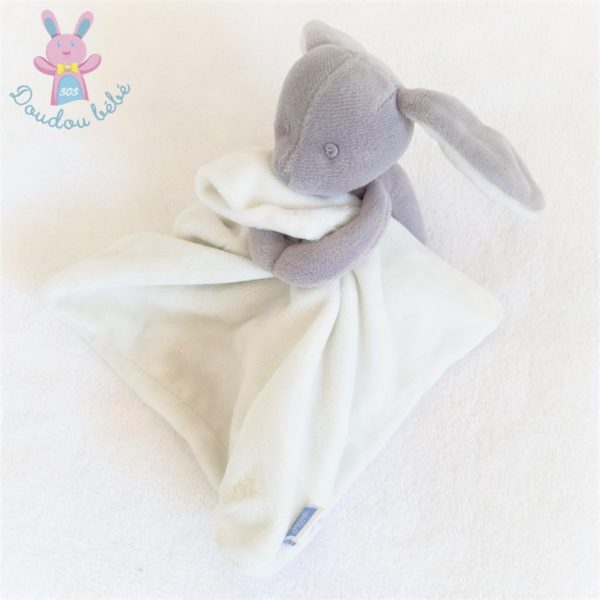 Doudou Lapin gris mouchoir tout doux blanc écru JACADI