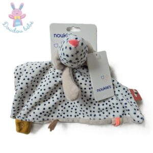 Doudou plat Chien Amy & Zoé blanc beige pois noir NOUKIE’S