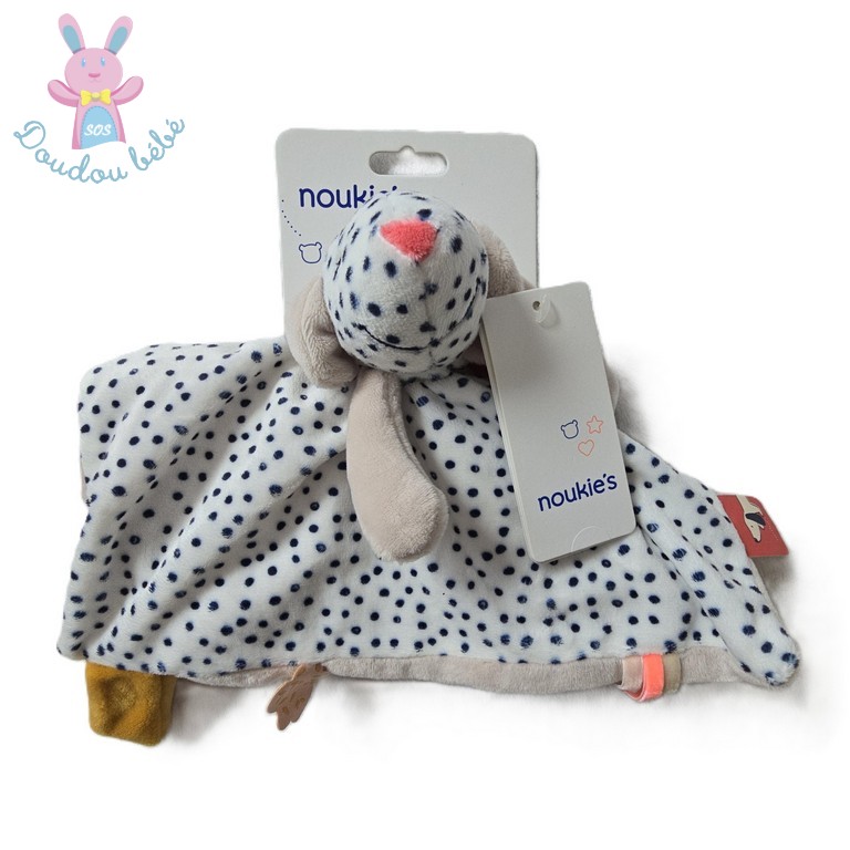 Doudou plat Chien Amy & Zoé blanc beige pois noir NOUKIE'S