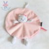 Doudou plat Chat rond demoiselle rose blanc CANDIDE