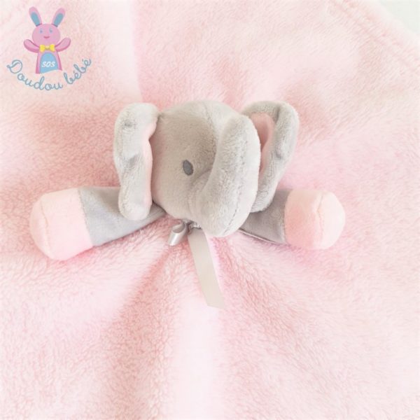 Doudou plat éléphant rose et gris BLANKETS & BEYOND