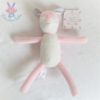 Doudou Biche rose blanc yeux dormeurs oreilles rayé TOM & KIDDY