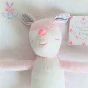 Doudou Biche rose blanc dormeur rayé gris TOM & KIDDY