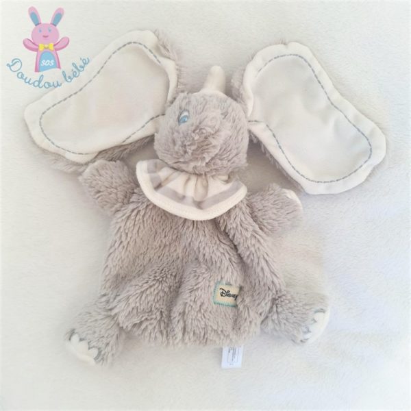 Doudou plat éléphant Dumbo gris blanc collerette DISNEY