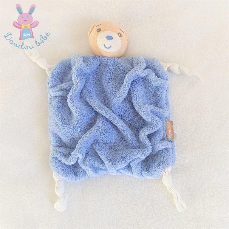 Doudou plat Ours plume beige et polaire bleu KALOO