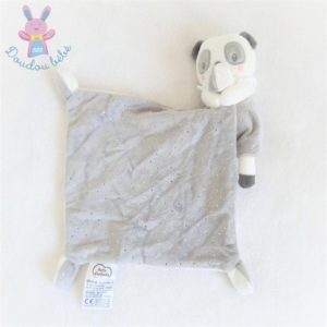 Doudou Panda gris blanc mouchoir pois argentés MOTS D’ENFANTS