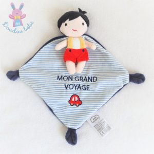 Doudou Garçon cape “mon grand voyage” rayé bleu MOTS D’ENFANTS