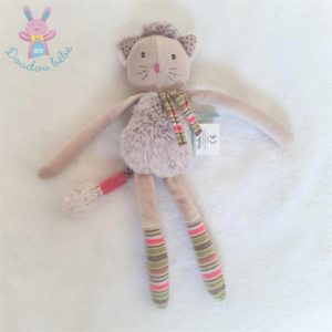 Doudou Chat hochet Les Pachats gris rayé MOULIN ROTY