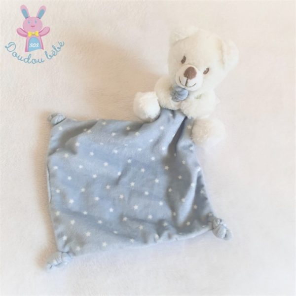 Doudou Ours blanc mouchoir bleu étoiles NICOTOY