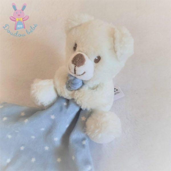 Doudou Ours blanc mouchoir bleu étoiles NICOTOY