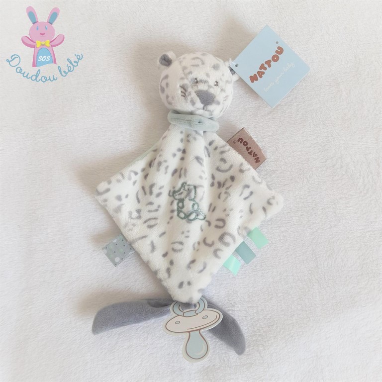 Doudou Lapin gris foncé anthracite et blanc couverture NATTOU