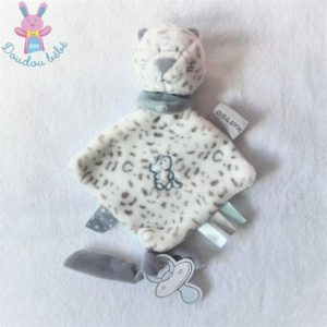 Doudou plat Léopard des neiges Léa blanc gris NATTOU