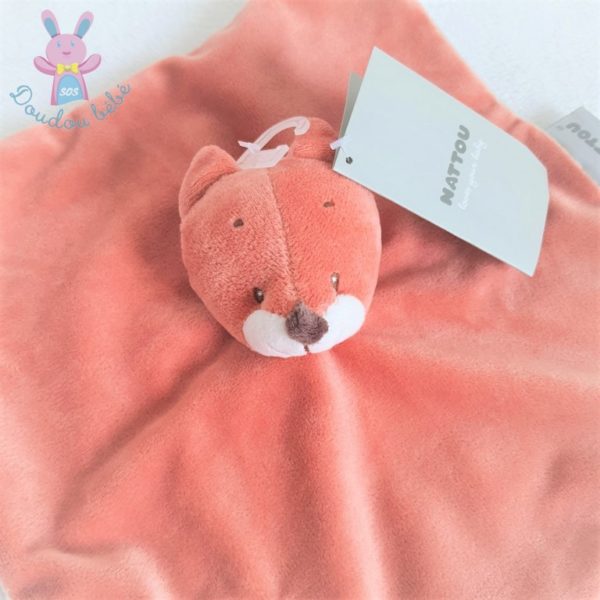 Doudou plat Renard Fanny & Oscar orange beige attache tétine NATTOU