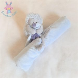 Doudou Hérisson Merlin couverture bleu gris violet NOUKIE’S