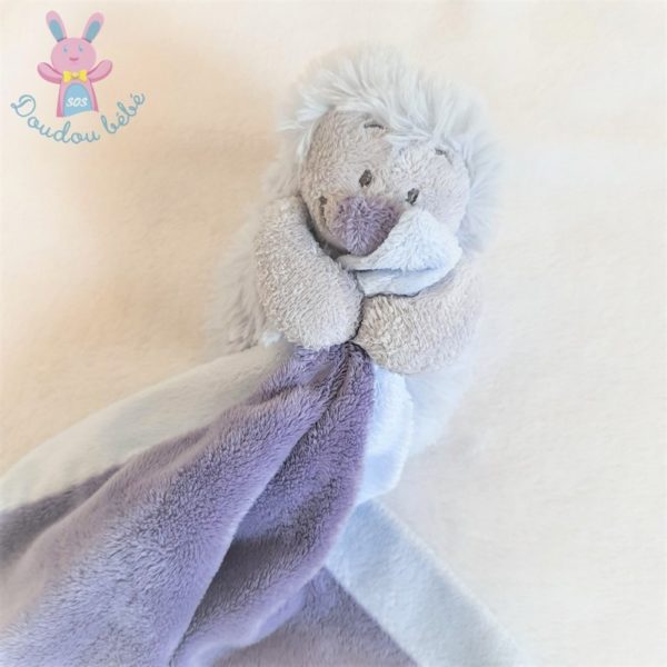 Doudou Hérisson Merlin couverture bleu gris violet NOUKIE'S