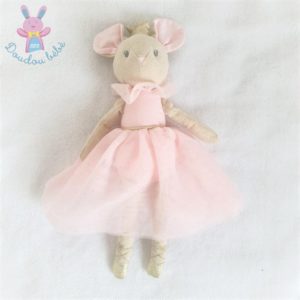 Doudou Souris danseuse rose doré couronne robe tulle POMMETTE