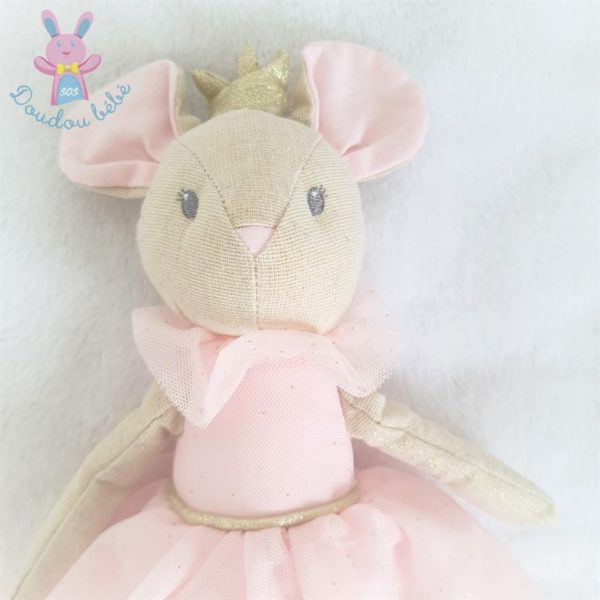 Doudou Souris danseuse rose doré couronne robe tulle POMMETTE