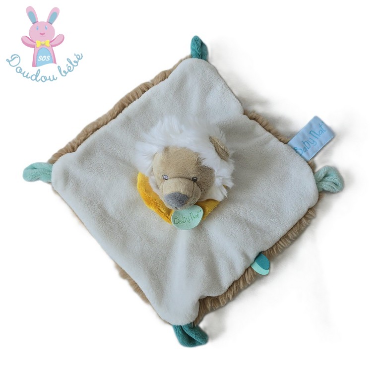 Doudou plat Lion esquimau Maxou blanc beige vert BABY NAT