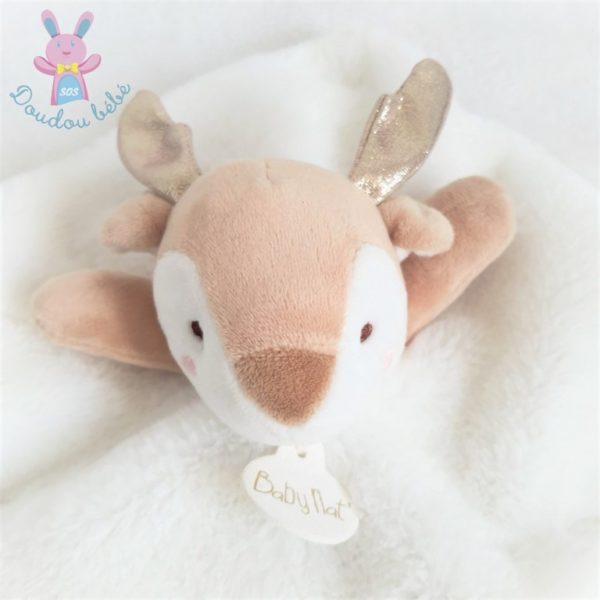 Doudou plat Mon petit Renne Biche beige blanc BABY NAT