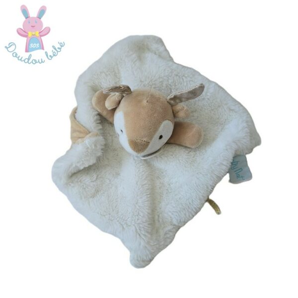 Doudou plat Mon petit Renne Biche beige blanc BABY NAT