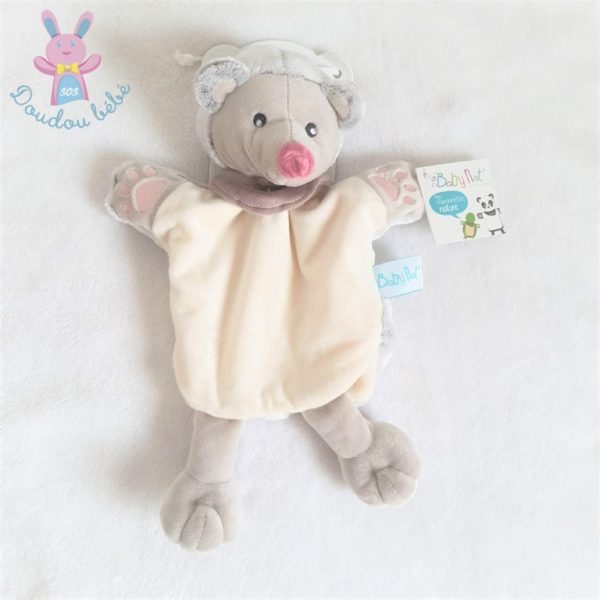 Doudou marionnette Hérisson Nature blanc gris BABY NAT