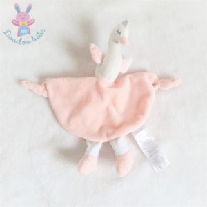 Doudou plat Cygne grelot rose et blanc TOM & KIDDY