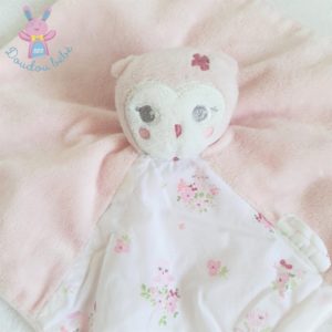 Doudou plat Hibou Chouette rose blanc fleurs SERGENT MAJOR