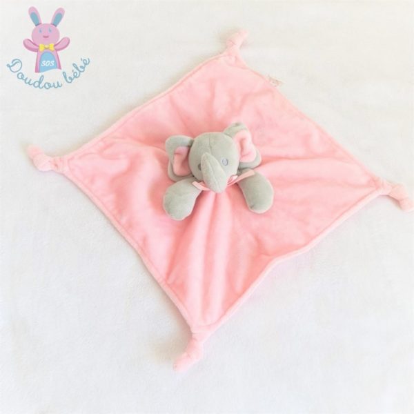 Doudou plat éléphant tout doux gris rose nœud satiné SNUGGLE BABY