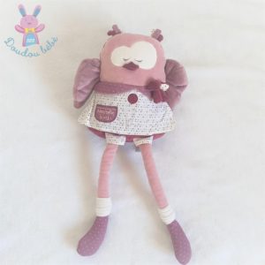 Doudou Chouette Mam’zelle Bou rose violet blanc pois 42 cm SAUTHON