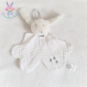 Doudou plat Lapin lange blanc gris étoiles ABSORBA