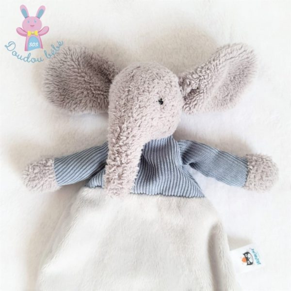 Doudou plat éléphant gris et bleu JELLYCAT