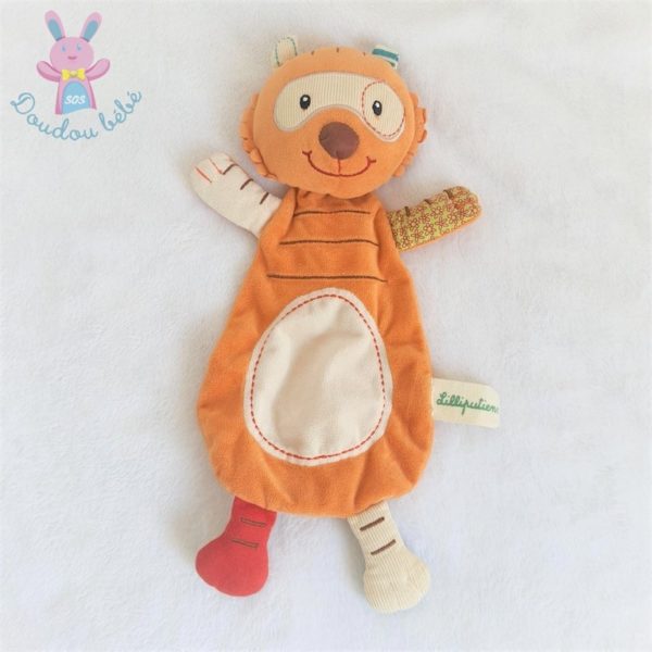 Doudou plat Tigre Tom marionnette orange et coloré LILLIPUTIENS