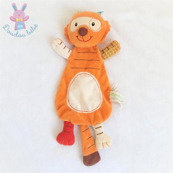 Doudou plat Tigre Tom marionnette orange et coloré LILLIPUTIENS