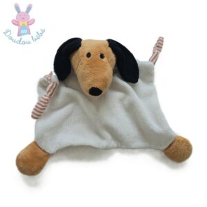 Doudou plat Chien blanc marron noir et rayé HEMA